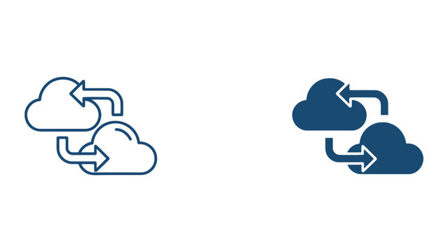 Cloud data exchange and synchronization illustration depicting seamless data transfer between multiple cloud platforms for efficient interoperability solutions