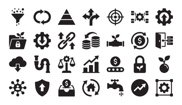 Business growth and financial management icons for corporate strategy