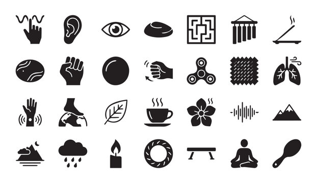 Collection of mindfulness wellness and sensory perception icons mindfulness