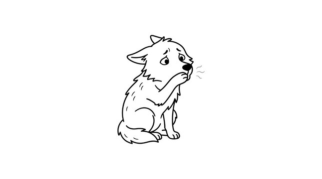 Cute Cartoon Dog Sitting and Howling in Minimalist Black and White Outline Style