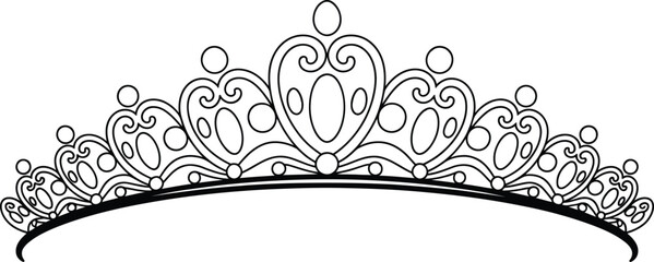 Elegant tiara, crown jewelry, black line art, tiara vector, crown design © Jihadul