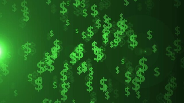 Floating dollar signs background showing money finance wealth profit and business growth concept animation