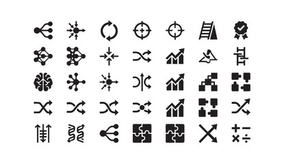 Naklejka premium Business strategy and data process optimization icon set with business, strategy