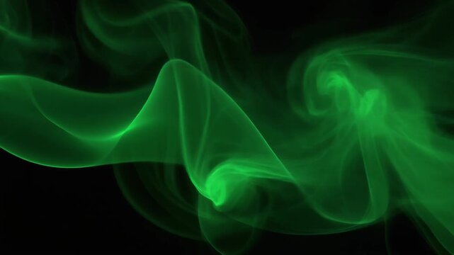 Radiant green vapor drifting through dark shadows forming mysterious cinematic atmospheric texture