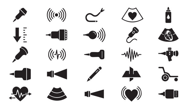 Medical ultrasound imaging and diagnostic icon set with ultrasound, sonography