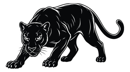 Black panther mascot vector illustration, powerful stalking wild cat predator, aggressive black leopard sports logo, prowling jungle animal silhouette © ishrat