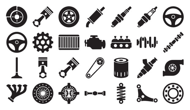 Set of mechanical automotive parts and engine components icons with automotive
