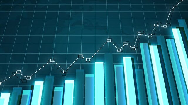 Abstract business chart with rising bar graph and line graph growth finance and market success animation