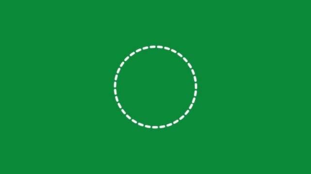 Minimalist white dashed circle animation on green screen background, for easy chroma, key compositing, 4k video.