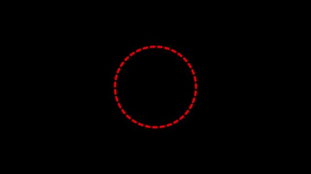 Red dashed circle loading animation on black background, minimalist UI ring,4k video.