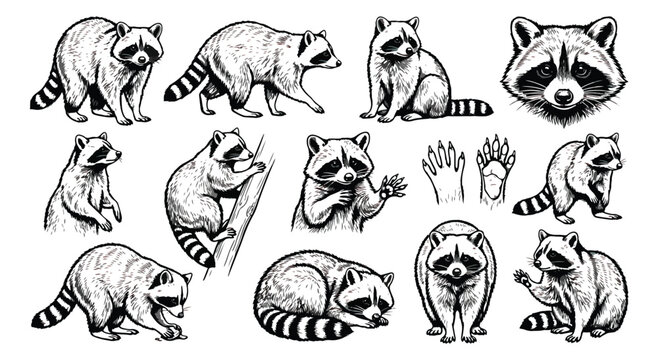 Vintage sloth illustration set, hand drawn black and white wildlife sketches, tropical animal vector collection for nature branding and apparel