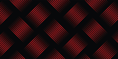 Abstract red and black geometric line pattern background. Shiny metallic stripes texture banner. Bright glowing neon line gradient wallpaper design for modern tech backdrop, gamer luxury header. © Ifan