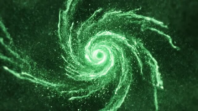 Glowing green particle spiral vortex motion graphic