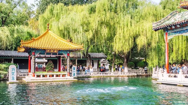 Timelapse of Guanlan Pavilion in Baotu Spring, Jinan, Shandong Province, China