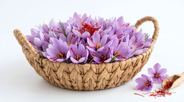 Basket of Fresh Saffron Flowers and Threads