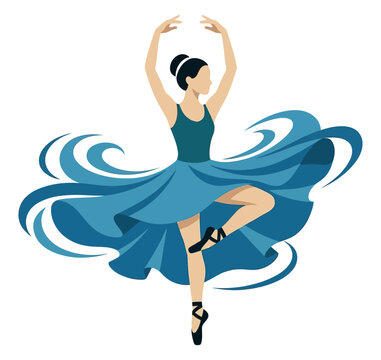 Graceful Ballerina Performing a Dynamic Dance with a Flowing Blue Skirt