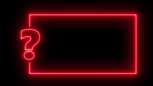 4k Question mark neon sign light on black background. Quiz trivia game competition. blue neon question mark frame for quizzes and FAQs. Game announcement neon message. Answer question, Examination,
