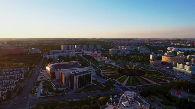 Aerial photography of Ordos Square and urban skyline in Inner Mongolia, China