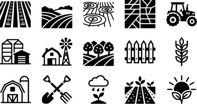 Agriculture vector icon set, farming and harvest symbols