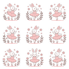 Fototapeta premium Cute bunny ballerina in pink dress.