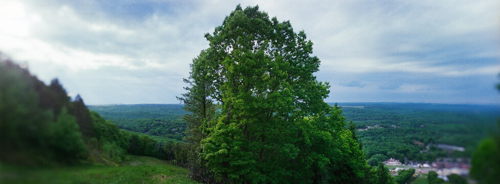 Panoramic summit overlook in Big Pocono State Park, located atop Camelback Mountain in Tannersville, Pennsylvania.