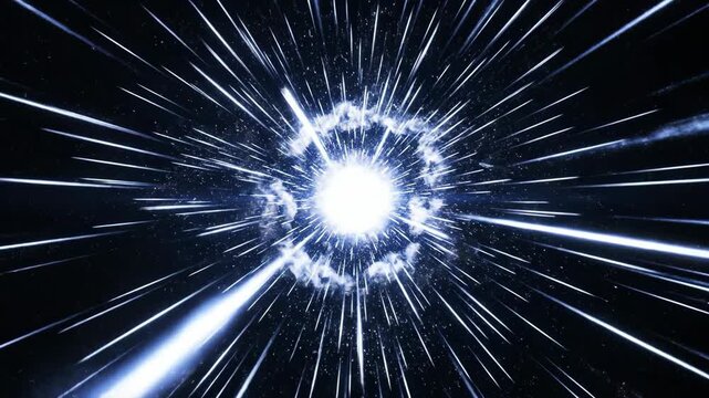 Abstract bright blue star explosion motion effect for futuristic space travel and hyperspace journey.