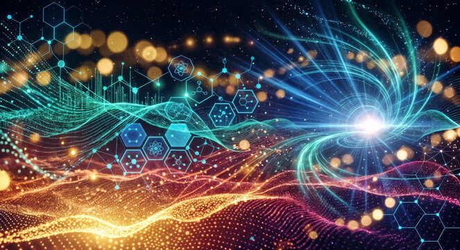 Futuristic Digital Cyber Tunnel with Data Stream and Binary Code