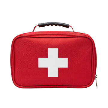Red first aid kit bag with white medical cross symbol