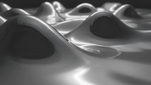 Close up of metallic liquid surface with undulating waves and smooth reflections in dark grey and silver tones Keywords: liquid, metal, fluid, abstract, surface, waves, reflection, shiny, metallic