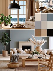 Obraz premium Cozy Coastal Living Room Design Inspiration with Neutral Palette and Natural Textures