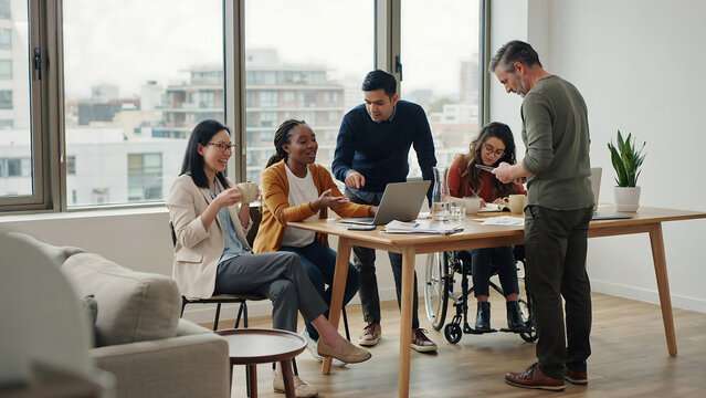 Diverse Colleagues Collaborating in a Modern Business Office Meeting