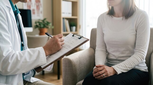 Medical doctor taking notes during a breast cancer screening
