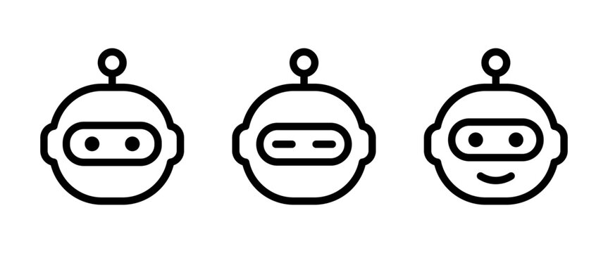 Robot icon, Virtual assistant chatbot logo, AI agent bot symbol for app, UI, website. Vector and PNG with transparent background
