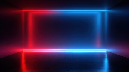 Fototapeta premium 3d technology abstract neon light background, empty space scene, spotlight, dark night, virtual reality, cyber futuristic sci-fi background, street floor studio for mock up. colored geometric