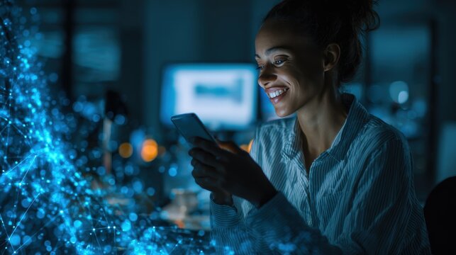 internet, futuristic, metaverse, innovative, technology, Digital technology, internet network connection, big data, digital marketing IoT internet of things. Woman using modern computer.
