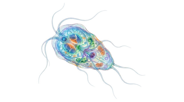 Giardia lamblia protozoan, parasitic microorganism, microscopic organism, infectious agent, disease.