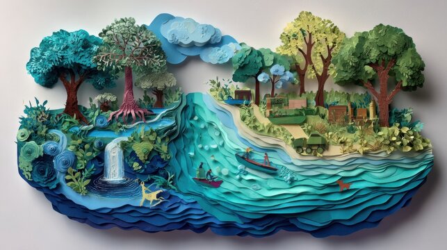 Ecology and world water day, Saving water and world Environment day, environmental protection and save earth water, Paper art