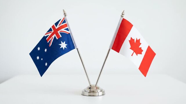 Australian and Canadian tabletop flags.