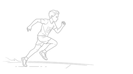 Fototapeta premium Athletic young boy in a dynamic motion of running, depicted in a line art illustration capturing the spirit of sport and physical activity