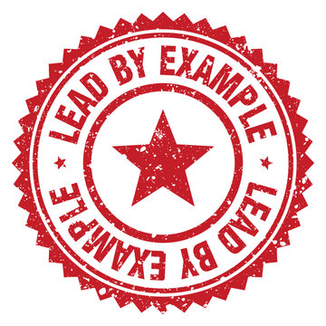 lead by example red grunge round stamp. lead by example stamp