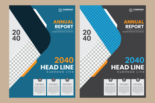 Annual report templates with modern design and placeholder text for business presentations and financial reports