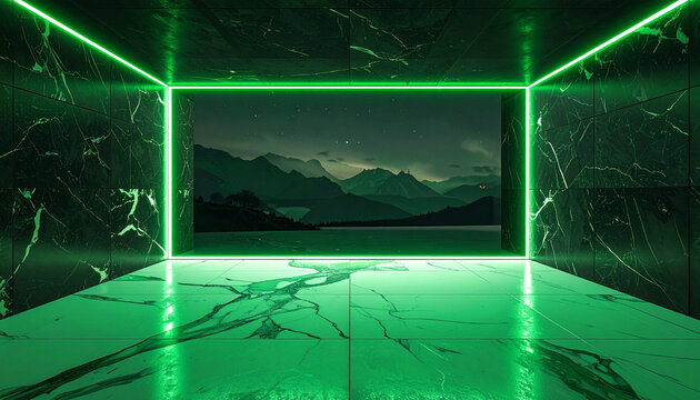 Green neon light room