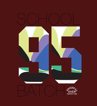 95 College Typography Number. School Batch no. college tee shirt print design. summer font graphic. 