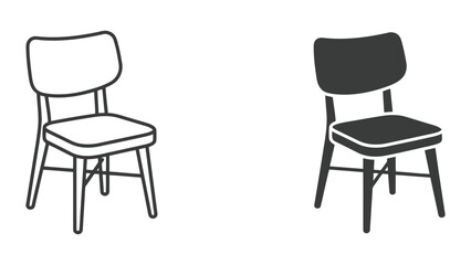 Fototapeta premium Classic dining chair icon presenting a simple outline and a solid glyph version for furniture and interior design