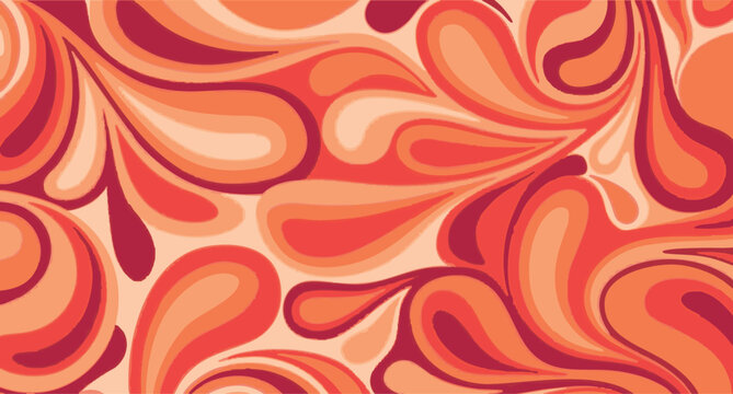 Orange and peach fluid teardrop shapes seamless pattern background on cream vector illustration