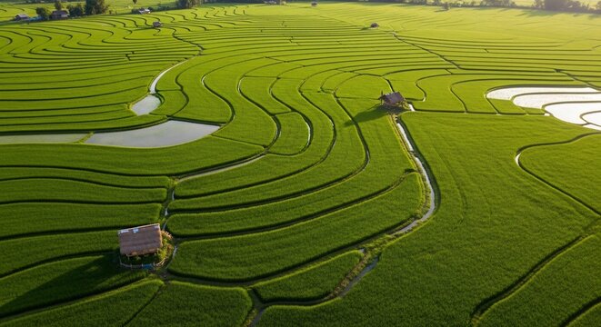 Green rice terraces aerial view