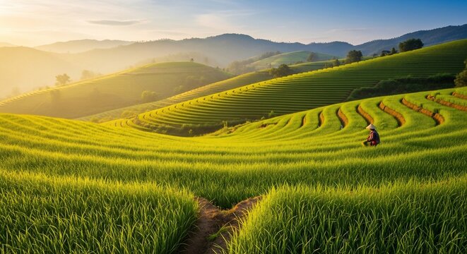 Green rice terraces landscape