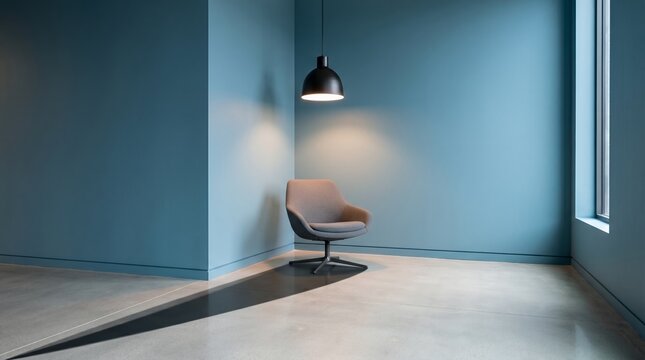 Modern minimalist interior hallway with ceiling light fixture.