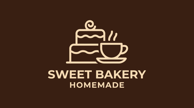 Homemade Sweet Bakery Logo with Cake and Coffee.