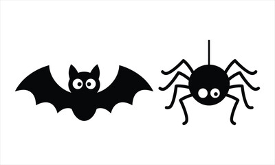 Fototapeta premium Happy Halloween cute bat and spider silhouette